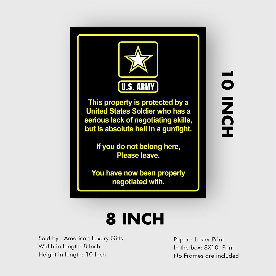 This House Is Protected By a United States Soldier US Army Star Logo Print- 8 x 10"- Wall Art Prints- Ready to Frame. Humorous Home-Office-Military-Door Decor. Perfect Sign for Those Who Served!