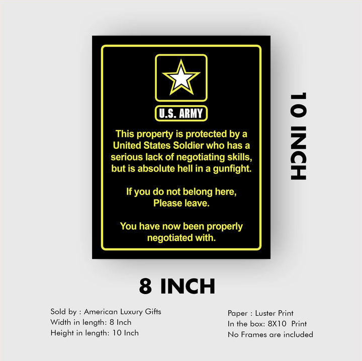 This House Is Protected By a United States Soldier US Army Star Logo Print- 8 x 10"- Wall Art Prints- Ready to Frame. Humorous Home-Office-Military-Door Decor. Perfect Sign for Those Who Served!