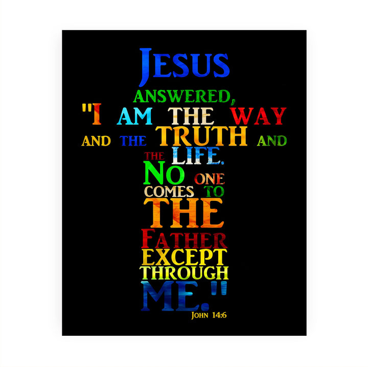 "Jesus-I Am the Way, Truth &amp; Life"-Bible Verse Wall Art -Cross Word Art Sign -Scripture Wall Print-Ready to Frame. Home-Office-Church-Religious Decor. John 14:6. Great Christian Gift!