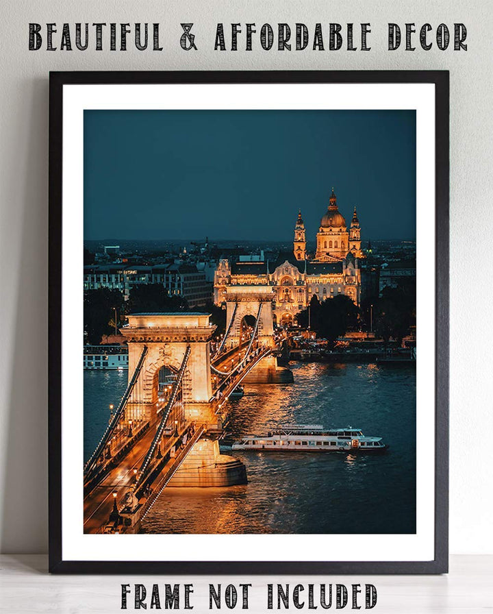 London Bridge Night Lights- 8 x 10 Print Wall Art-Ready to Frame. Home D?cor, Office D?cor &amp; Wall Prints for Any Room. Beautiful London Bridge Over Thames River at Night-Great Gift for European Lovers