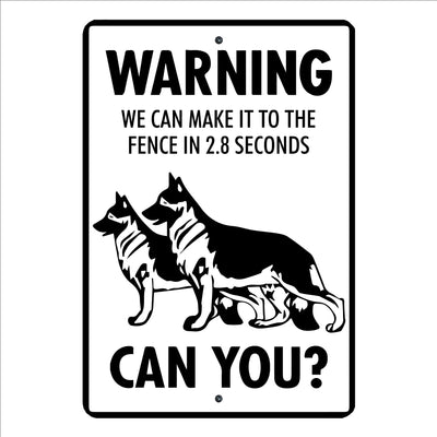 Warning -Make it to Fence in 2.2 Seconds Metal Signs Vintage Home Security Wall Art -8 x 12" Funny Rustic German Shepherd Dog Sign -Retro Tin Sign for Deck, Garage, Patio, Shop, Outdoor Decor!