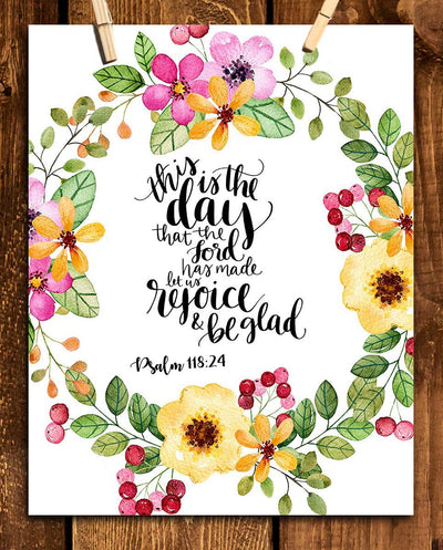 This is the Day the Lord Has Made. Psalm 118:24- Bible Verse Wall Art- 8x10"- Scripture Wall Print-Ready to Frame. Modern Floral Design. Home & Office D?cor-Christian Gifts. Always Give Praise!