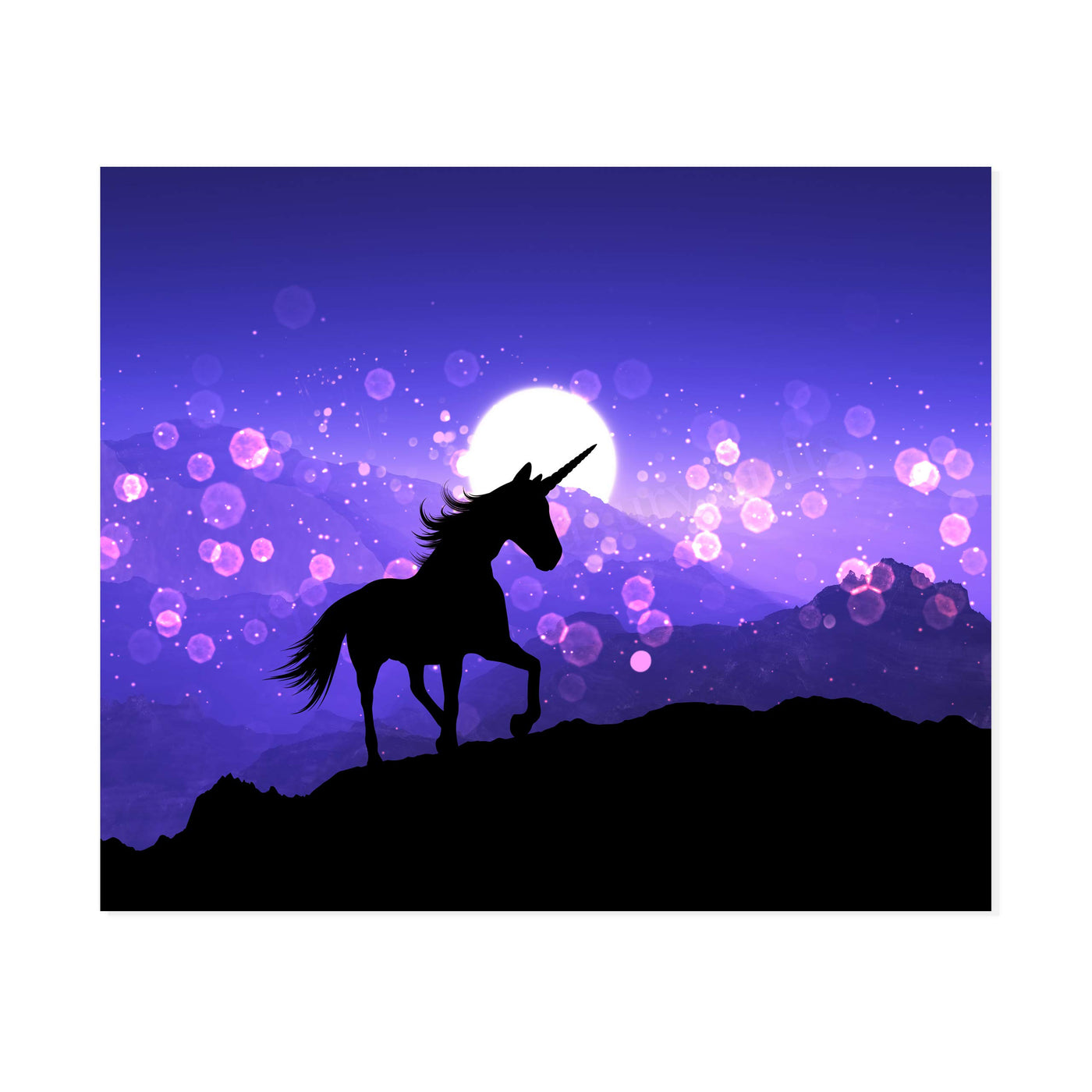 Magical Unicorn Under the Moon- 10 x 8" Wall Art Print- Ready to Frame. Home-Girls Bedroom-Nursery-Play Room Decor. Wall Prints for Animal Themes & Children's Wall Decor. Cute, Girly Decoration!