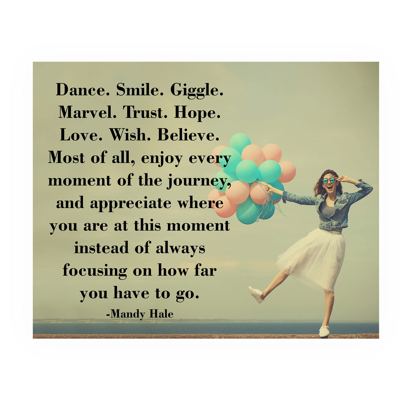 Enjoy Every Moment of the Journey-Inspirational Quotes Wall Art-10x8" Typographic Woman w/Balloons Photo Print-Ready to Frame. Motivational Home-Office-Classroom Decor. Great Gift for Inspiration!
