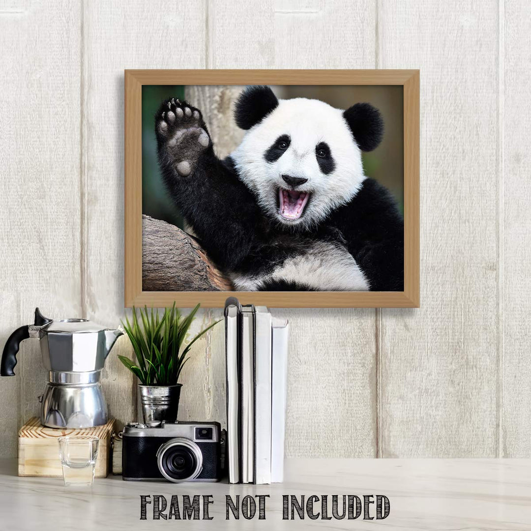 Happy Panda-Waving Hi!- Animal Poster Print-10 x 8" Print Wall Art- Ready to Frame. Home &amp; Office D?cor. Nursery D?cor &amp; Wall Prints for Animal Themes &amp; Children&