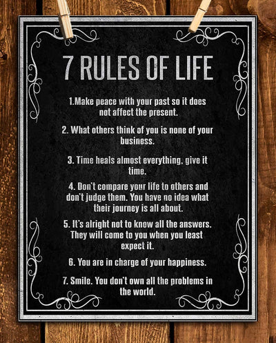 "7 Rules For Life- Peace, Happy & Smile"- 8 x 10"