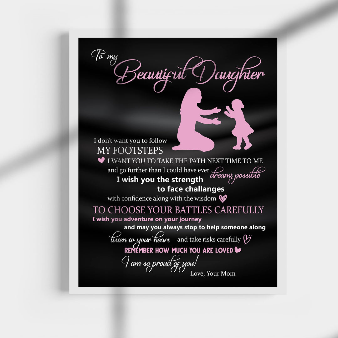 To My Beautiful Daughter -So Proud of You Inspirational Family Wall Art -11 x 14" Rustic Mom &amp; Daughter Silhouette Print -Ready to Frame. Home-Bedroom Decor. Loving, Keepsake Gift for All Daughters!