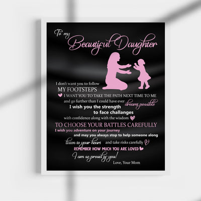 To My Beautiful Daughter -So Proud of You Inspirational Family Wall Art -11 x 14" Rustic Mom & Daughter Silhouette Print -Ready to Frame. Home-Bedroom Decor. Loving, Keepsake Gift for All Daughters!