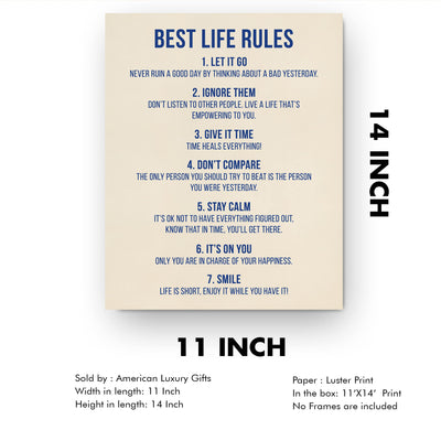 "Best Life Rules" Inspirational Quotes Wall Sign -11 x 14" Motivational Poster Print -Ready to Frame. Modern Typographic Design. Positive Home-Office-Classroom Decor. Great Lessons!