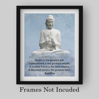 Buddha Quotes-"Health Is the Greatest Gift" -Spiritual Wall Art -8 x 10" Typographic Wall Print w/Buddha Statue Image -Ready to Frame. Perfect Decor Home-Yoga Studio-Office-Zen-Meditation!