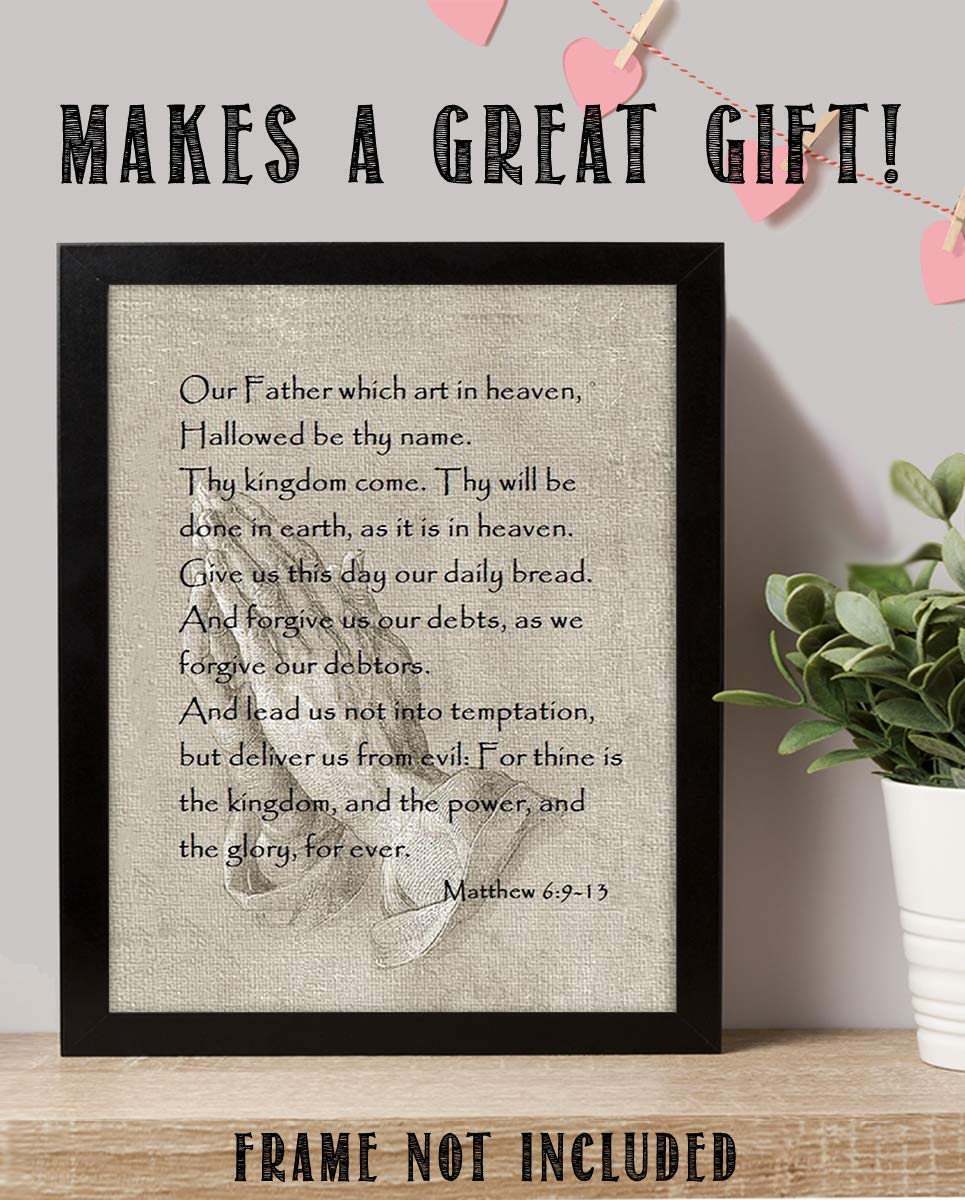 "The Lords Prayer w/Folded Hands"- Scripture Wall Art Print-8 x 10"