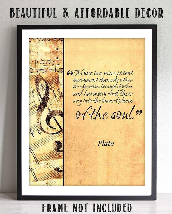 Plato Quotes Wall Art-"Music Finds Its Way Into Our Soul"- 8 x 10 Art Wall Print- Ready to Frame. Modern Home D?cor, Studio &amp; Office D?cor. Makes a Perfect Gift for Music Inspiration &amp; Philosophy.