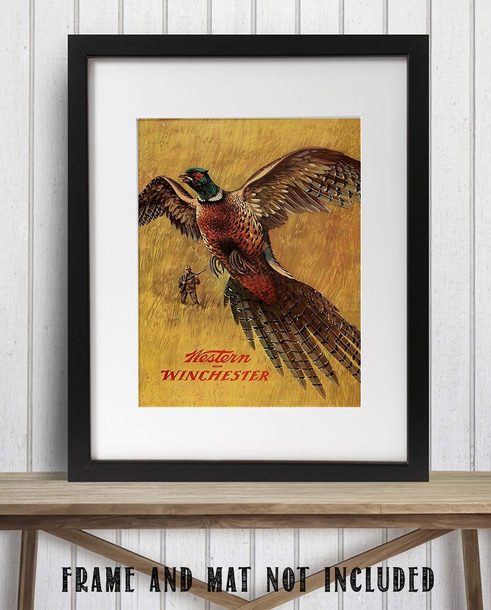 Western Winchester Pheasant- Wall Art Sign- 8 x 10"- Gun Sign Replica Print-Ready to Frame. Home-Lodge-Camp-D?cor. Perfect Retro Decor Addition For Hunting &amp; Winchester Fans.