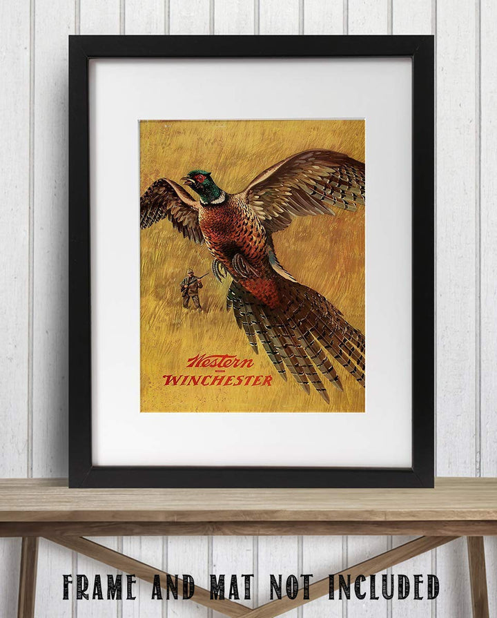 Western Winchester Pheasant- Wall Art Sign- 8 x 10"- Gun Sign Replica Print-Ready to Frame. Home-Lodge-Camp-D?cor. Perfect Retro Decor Addition For Hunting &amp; Winchester Fans.