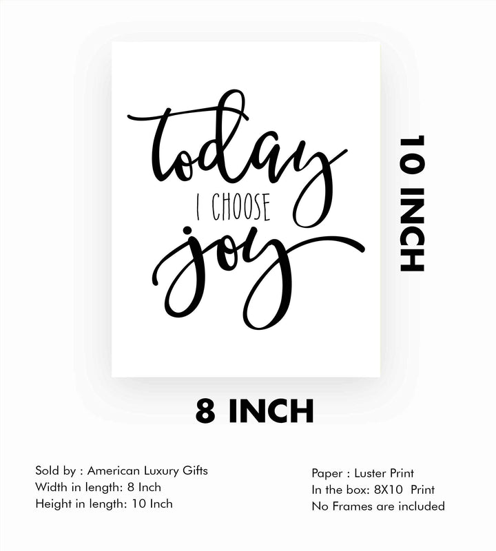 Today I Choose Joy Inspirational Wall Art Sign-8 x 10" Modern Typographic Poster Print-Ready to Frame. Perfect Home-Office-Desk-School Decor. Great Motivational Gift &amp; Reminder to Stay Positive!