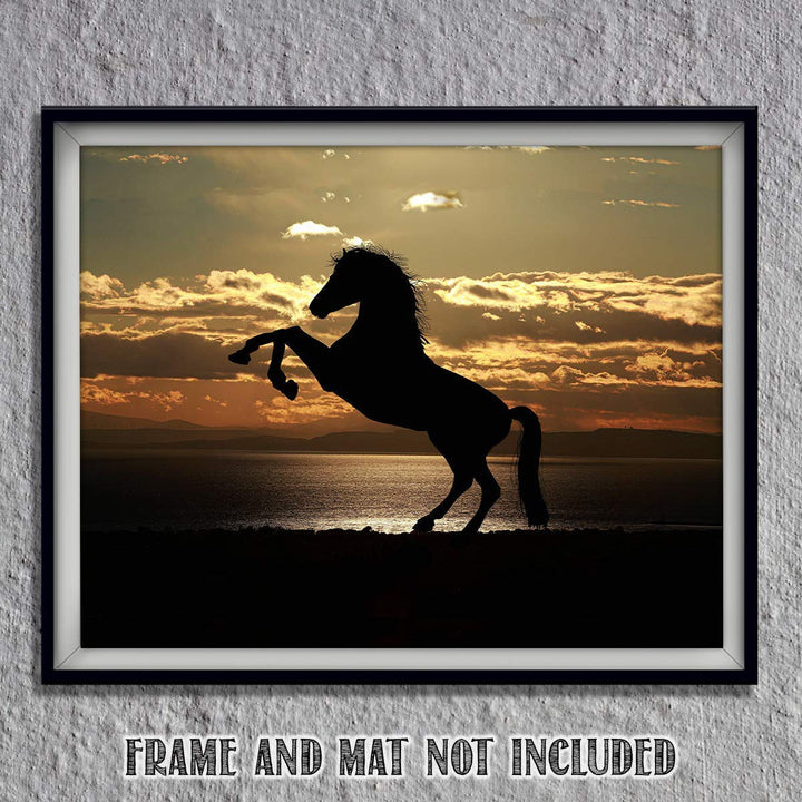 Majestic Horse at Sunset - 8 x 10 Print Wall Art- Ready to Frame- Home D?cor, Office D?cor &amp; Wall Prints for Animal, Horse &amp; Beach Theme Wall Decor. Feel the Power of the Stallion Rearing Up!