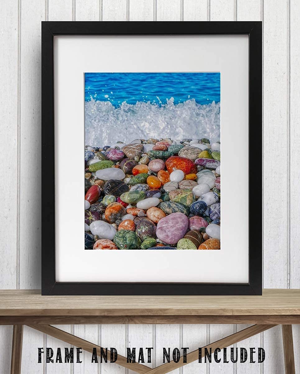 Gemstone Beach- 8 x 10" Print Wall Decor Art- Ready to Frame. Home D?cor-Office D?cor. Beautiful Natural Stones Polished By Beach Waves. Great Art Gift for Nature- Coastal- Rock Lovers.