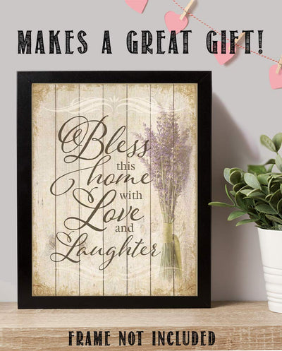 Bless This Home With Love and Laughter- Wood Sign Replica Print- 8 x 10"- Ready to Frame. Rustic, Distressed Home D?cor-Kitchen Decor-Dining D?cor- Great Heartfelt Message-Perfect Housewarming Gift.