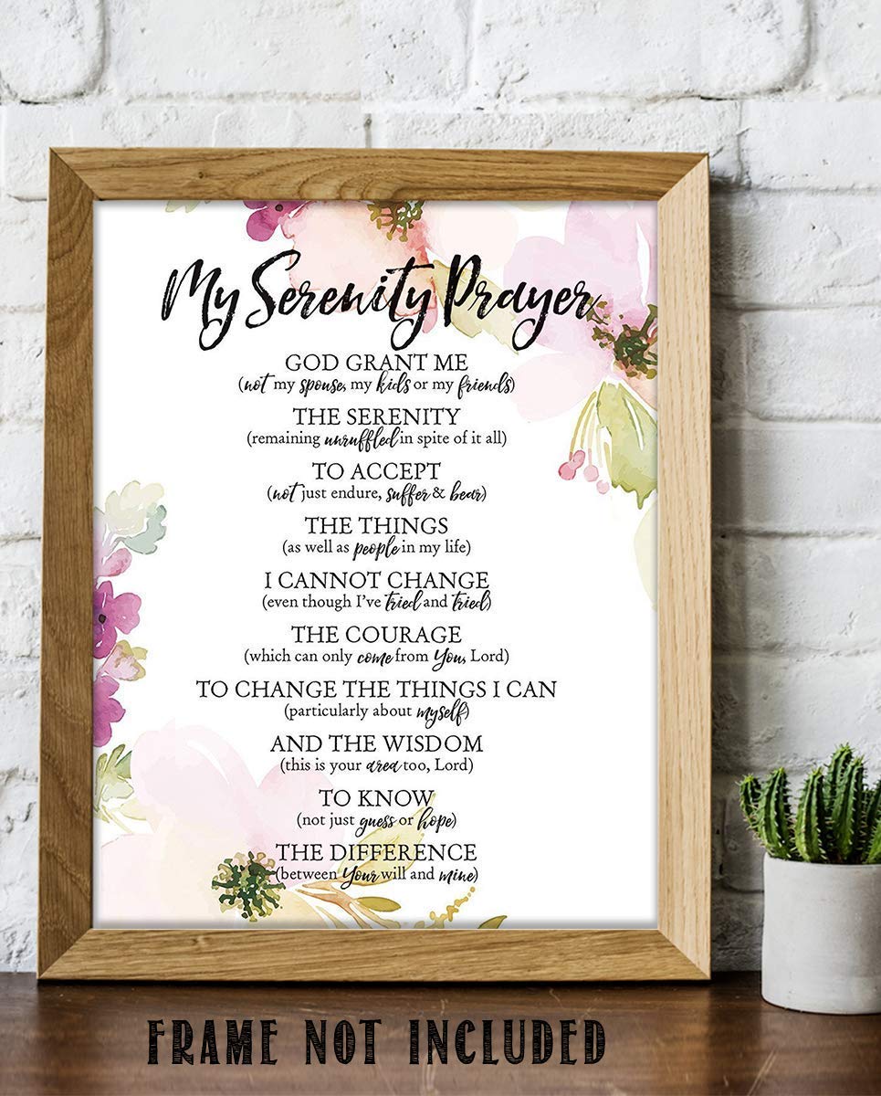 SERENITY PRAYER &amp; Thoughts- 8 x 10"- Art Poster Print- Scripture Wall Art- Elegant Floral Design-Ready to Frame. Home-Church-Office D?cor-Christian Gifts. Inspiring &amp; Encouraging Verse by Niebuhr.