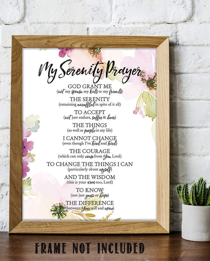 SERENITY PRAYER &amp; Thoughts- 8 x 10"- Art Poster Print- Scripture Wall Art- Elegant Floral Design-Ready to Frame. Home-Church-Office D?cor-Christian Gifts. Inspiring &amp; Encouraging Verse by Niebuhr.