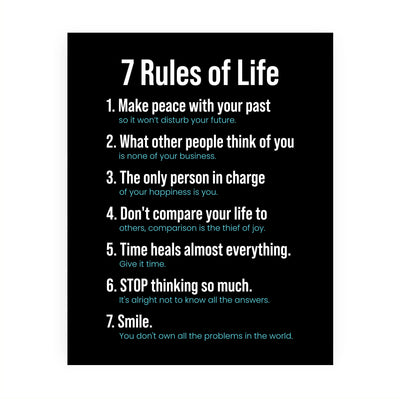 7 Rules of Life -Make Peace Inspirational Quotes Wall Sign -8 x 10" Motivational Poster Print -Ready to Frame. Modern Typographic Design. Positive Home-Office-School Decor. Perfect Life Lessons!