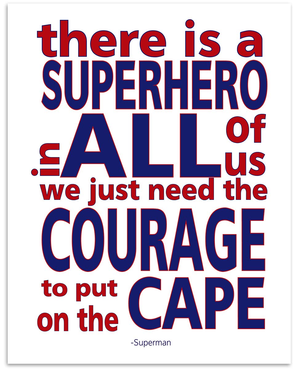 Superman Quotes-"Superhero In All of Us-Put On The Cape"- 8 x 10"- Inspirational Poster Print-Ready to Frame. Modern Typographic Wall Art for Home-Office-School-Gym D?cor. Perfect Gift of Motivation!