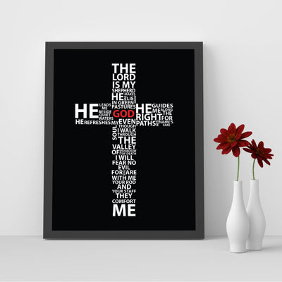 23rd Psalm- Bible Verse Cross Art."The Lord Is My Shepherd, I Shall Not Want".8 x 10" Modern Typographic Design. Scripture Wall Print-Ready to Frame. Home-Office-Church D?cor. Perfect Christian Gift!