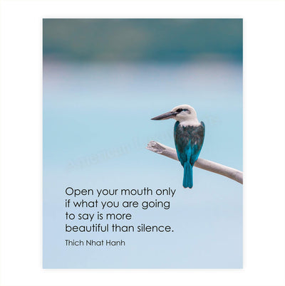 More Beautiful Than Silence -Thich Nhat Hanh Mindfulness Quotes -8 x 10" Spiritual Wall Art Print-Ready to Frame. Inspirational Home-Office-Studio-Meditation-Zen Decor. Great Reminder to Be Kind!