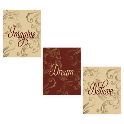 Imagine-Dream-Believe- Quotes Wall Art Set (3) - 8 x 10"s Fine-Art Design Wall Prints- Ready to Frame. Home-Office-School-Library D?cor. Perfect Wall Decor Gift for Motivation & Inspiration.