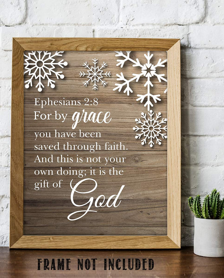 Ephesians 2:8-?For By Grace You Have Been Saved?-Bible Verse Wall Art- 8 x 10"-Modern Typographic Wood Design. Scripture Wall Print-Ready to Frame. Home-Office-Church D?cor. Great Christian Gift!