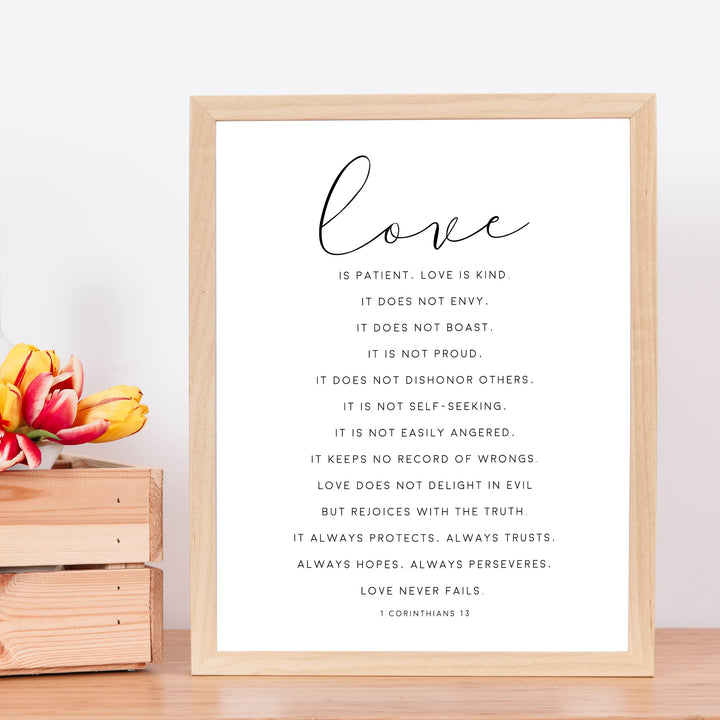 "Love is Patient &amp; Kind"- Christian Bible Verse Wall Art Decor -Scripture Typography Print- Ready to Frame. Home-Office Decor. Perfect Wedding &amp; Anniversary Gift! 1 Corinthians 13:4–8.