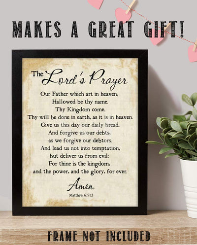 The Lord's Prayer-Tan-Matthew 6: 9-13- Tan Parchment Print- 8 x 10" Wall Art- Ready to Frame. Traditional Script Design-Home D?cor, Kitchen D?cor- Christian Gifts. Inspirational Prayer For All.