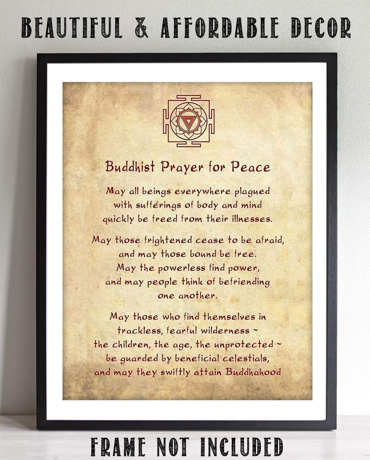 Buddhist Prayer For Peace Art Print- 8 x 10" Wall Art Parchment Print- Ready to Frame. Asian Home D?cor, Studio &amp; Office D?cor. Perfect Gift for Buddhism, Zen &amp; Inspiration.