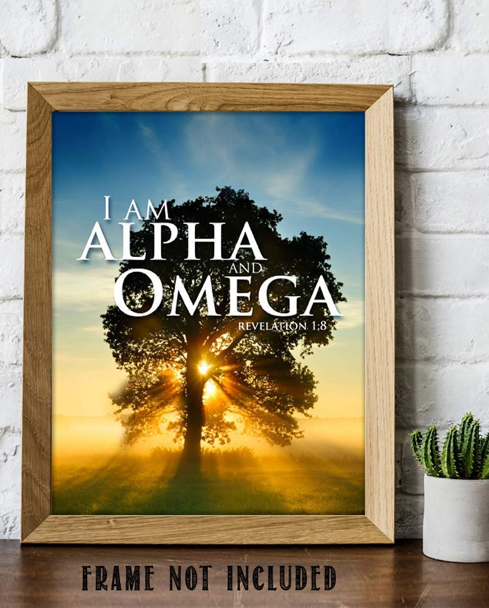 I AM ALPHA and OMEGA- Revelation 1:8- Bible Verse Wall Art- 8 x 10"-Sunrise Tree-Scripture Wall Print- Ready to Frame. Home D?cor-Office D?cor-Christian Gifts. The Beginning &amp; The End!