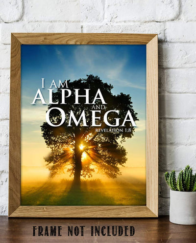 I AM ALPHA and OMEGA- Revelation 1:8- Bible Verse Wall Art- 8 x 10"-Sunrise Tree-Scripture Wall Print- Ready to Frame. Home D?cor-Office D?cor-Christian Gifts. The Beginning & The End!