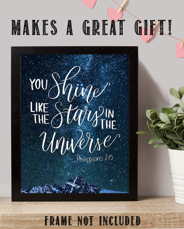 You Shine Like The Stars In The Universe Philippians 2:15- Bible Verse Wall Art- 8x10"- Modern Typographic Design- Poster Print-Ready to Frame. Home-Office-Church D?cor. Great Christian Gift.