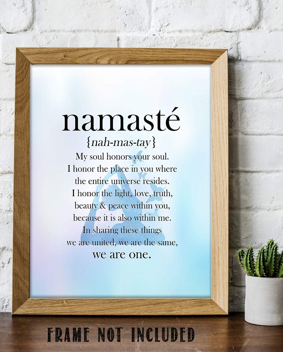 Namaste in Blue Hue-"We Are One"- Inspirational Wall Art in Yoga Pose-8 x 10 Print Wall Art- Ready to Frame. Home D?cor, Studio D?cor &amp; Wall Print. Inspirational Quote- Perfect Gift to Share the Love