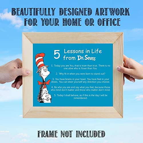 Dr. Seuss Quotes Wall Art Sign-"5 Lessons in Life"- 8 x 10"