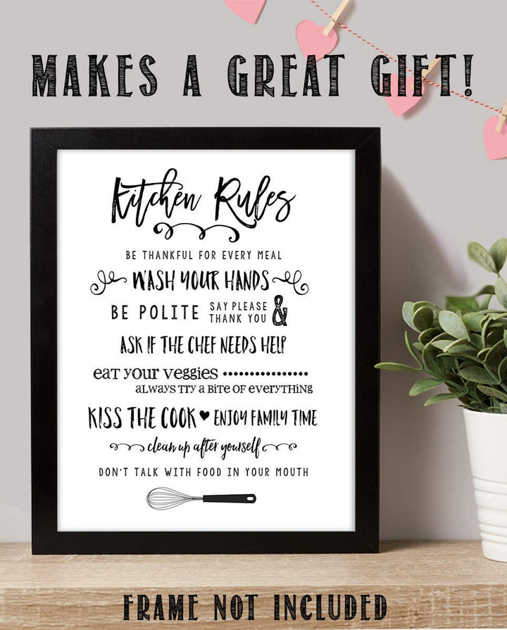 Kitchen Rules for Good Manners- Funny Kitchen Sign- 8 x 10" Print Wall Art- Ready to Frame. Home D?cor &amp; Kitchen D?cor. Fun Reminders For Some Rules To Teach Your Children- Joint Point to Sign :)-