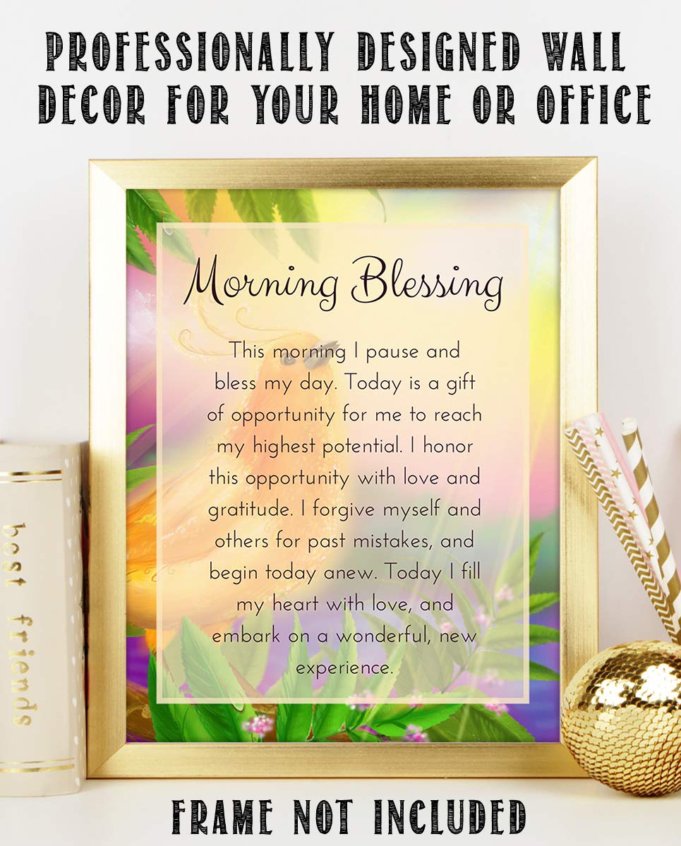 Morning Blessing-Affirmations- Inspirational Wall Art- 8 x 10 Typographic Floral Print-Ready to Frame. Home-Office-School-Restaurant D?cor. Display Your Gratitude &amp; Positive State To Read Daily!