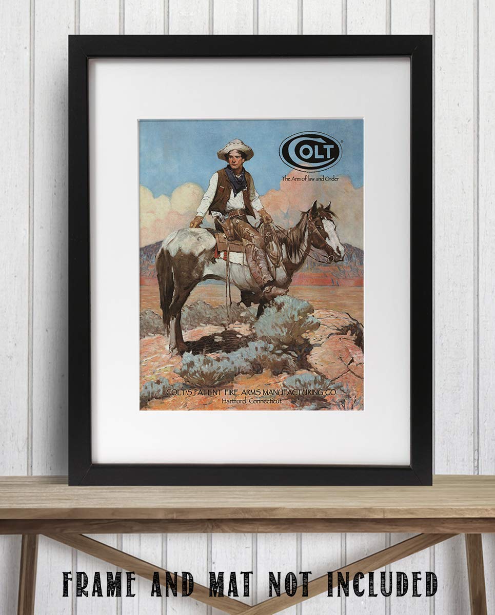 Colt-The Arm of Law & Order- Western Wall Art Sign- 8 x 10"- Gun Sign Replica Print-Ready to Frame. Home-Lodge-Camp-D?cor. Perfect Western Decor Addition For Cowboy & Colt Fans.