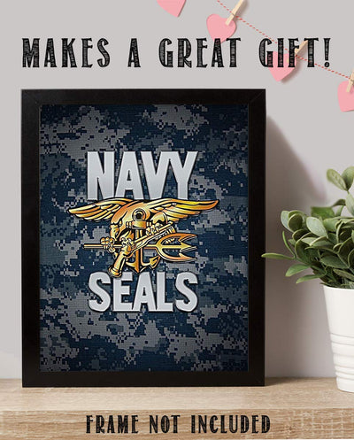 Navy Seals Trident Logo Print- 8 x 10"- Wall Art Prints-Ready To Frame- Official Navy Seals Trident On Camo-Replica Poster Print. Home Decor-Office Decor-Military Decor. Pride For Some of the Best.