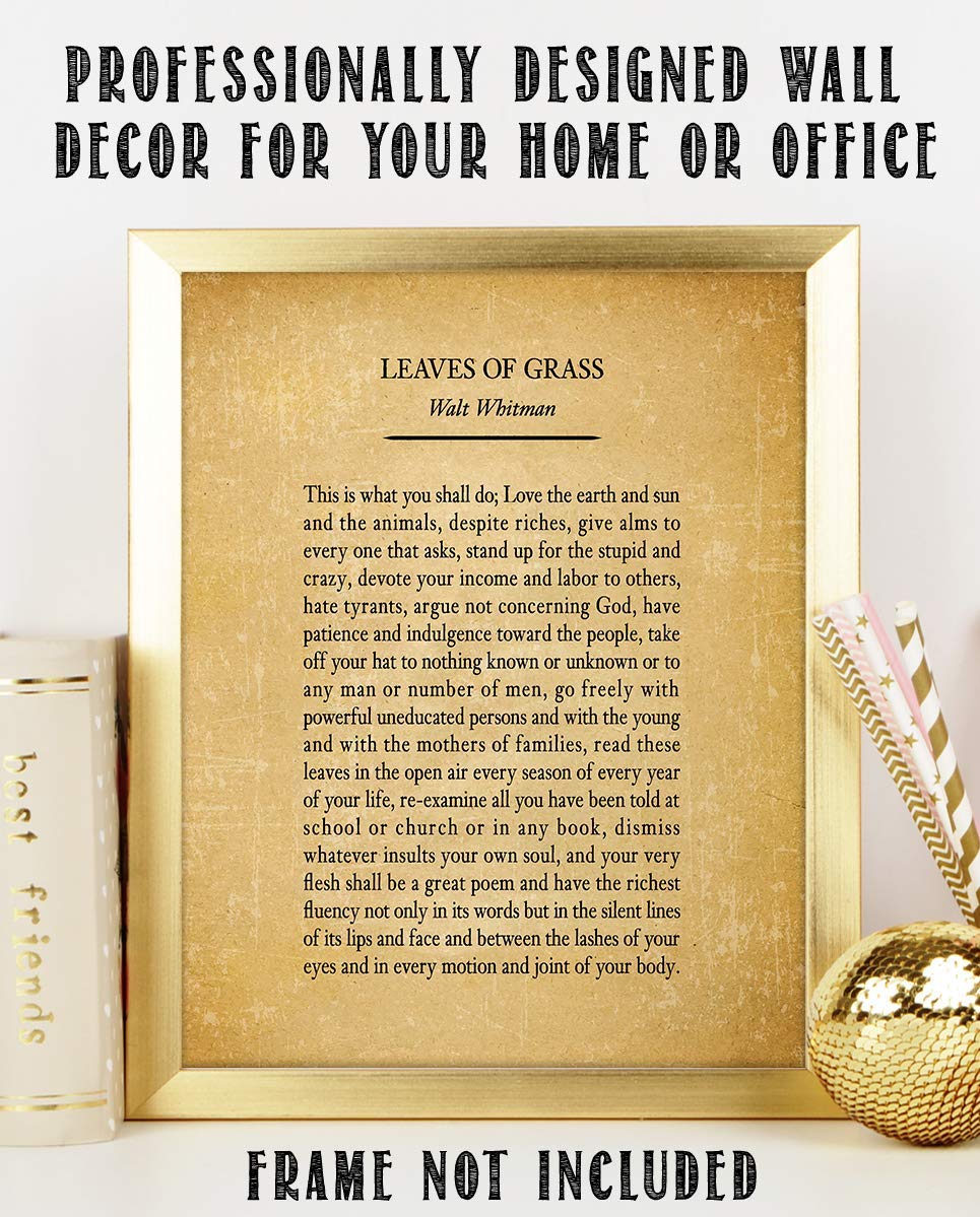 Leaves Of Grass- Walt Whitman Poem Page Print- 8 x 10" Poetic Wall Art. Distressed Parchment Print-Ready To Frame. Retro Home-Office-Study-School-Library Decor. Great Art Gift for Poetry Fans.