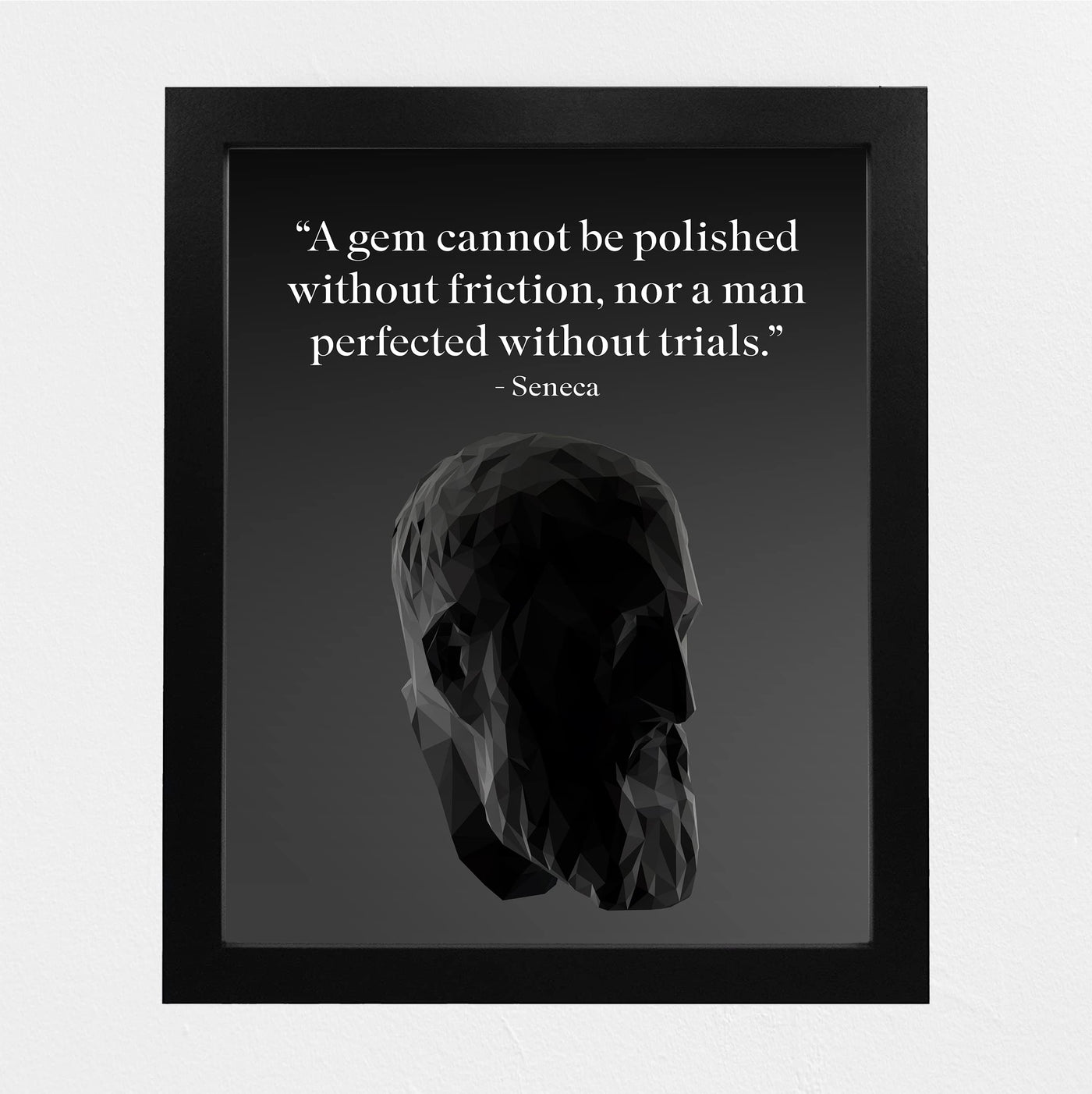Seneca-"A Gem Cannot Be Polished Without Friction"-Motivational History Quotes Wall Art -8 x 10" Vintage Portrait Typography Print -Ready to Frame. Inspirational Home-Office-Classroom-Cave Decor!