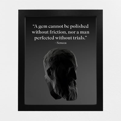 Seneca-"A Gem Cannot Be Polished Without Friction"-Motivational History Quotes Wall Art -8 x 10" Vintage Portrait Typography Print -Ready to Frame. Inspirational Home-Office-Classroom-Cave Decor!