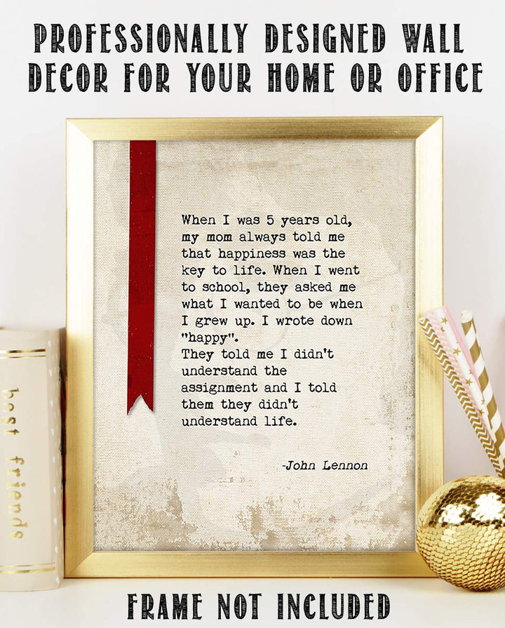 John Lennon Quotes Wall Art-"I Want To Be Happy When I Grow Up!"- 8 x 10" Silhouette Art Print-Ready to Frame. Modern Home-Office-Studio-Cave D?cor. Perfect Gift For All Beatles Fans &amp; Inspiration.