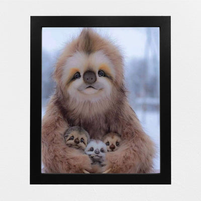 Happy Momma Sloth With Her Babies-8 x 10" Funny Animals Print Wall Art -Ready to Frame. Wild Animals Decor for Home-Office-Science Classroom-Library. Perfect Photo for Zoo, Animal, & Jungle Themes!