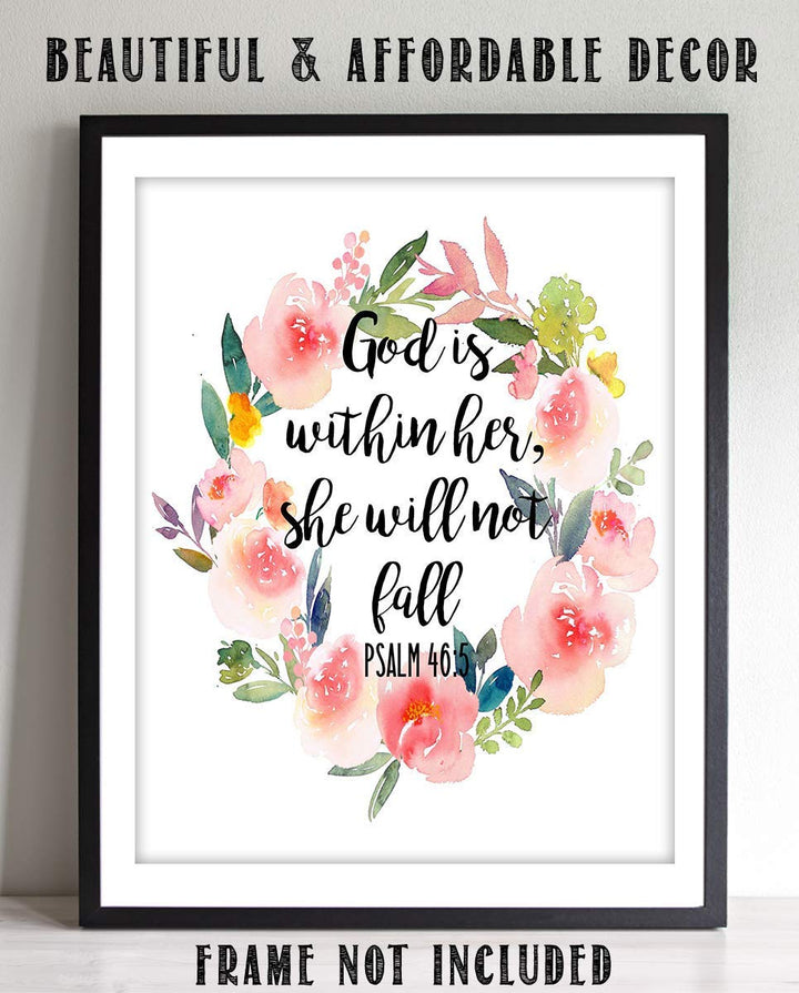 God is Within Her-She Will Not Fall- Psalms 46:5- Bible Verse Wall Art-8x10- Scripture Wall Art- Ready to Frame. Home D?cor, Office D?cor- Christian Wall Art. Inspiring &amp; Encouraging Verse-Mentors