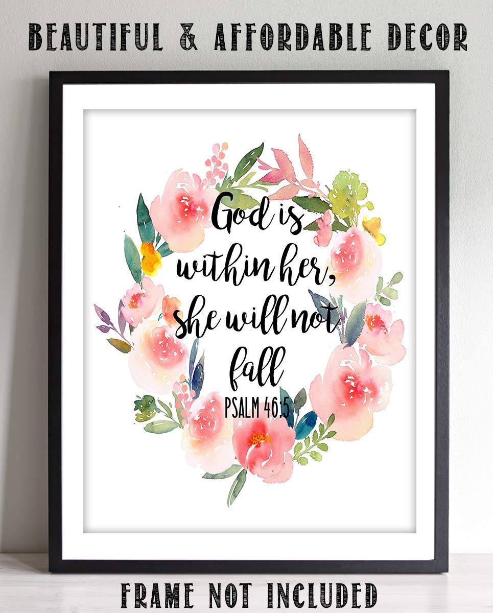 God is Within Her-She Will Not Fall- Psalms 46:5- Bible Verse Wall Art-8x10- Scripture Wall Art- Ready to Frame. Home D?cor, Office D?cor- Christian Wall Art. Inspiring & Encouraging Verse-Mentors