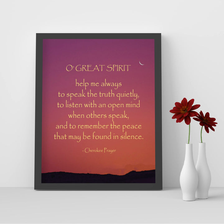 O Great Spirit A Cherokee Prayer - Native American Wall Art -8 x 10" Southwest Sunset Print w/Moon Image -Ready to Frame. Inspirational Home-Office-Classroom-Library-Western Decor. Great Gift!
